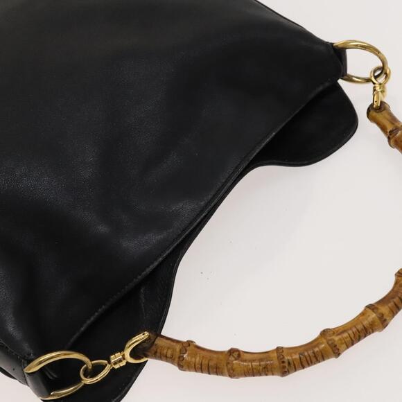 GUCCI Bamboo Hand Bag Leather Black Gold 001 2113 001 2113 - Picture 6 of 12